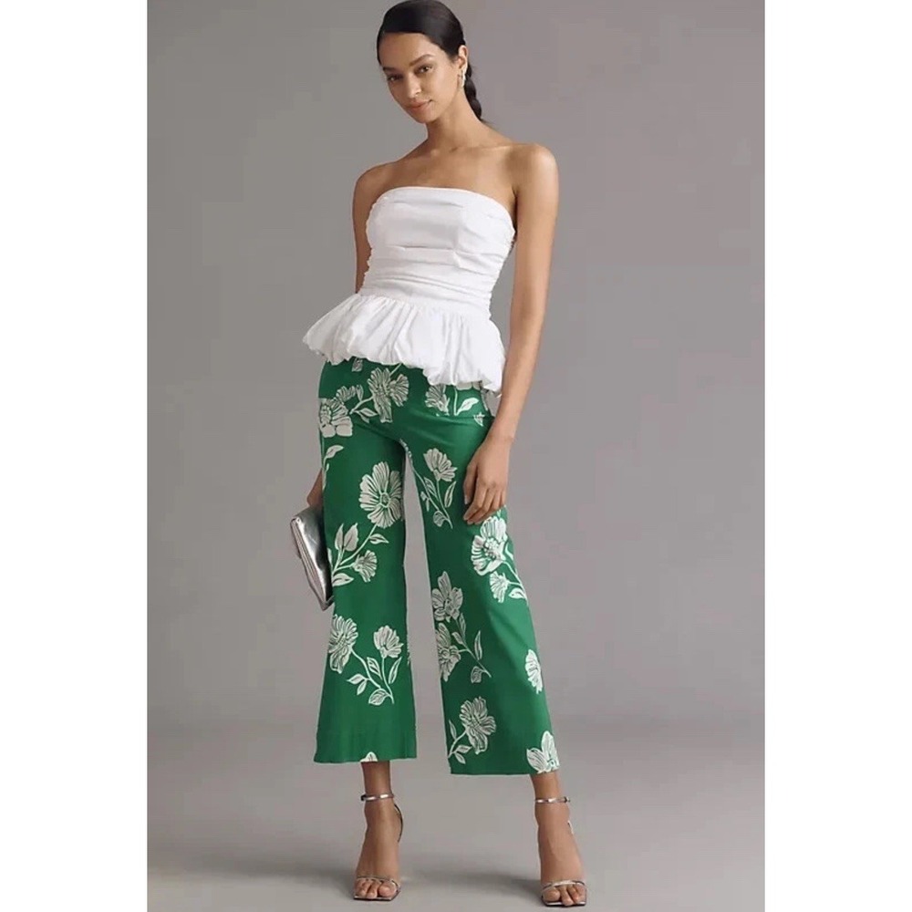 Women's Pants Marve Green Colette 30 Floral High Waist Crop Resort Kelly Bright